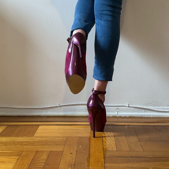 Bakers Tandy Round Toe Double Platform Pink Purple Ankle Strap Leather Size 11 - Picture 5 of 6